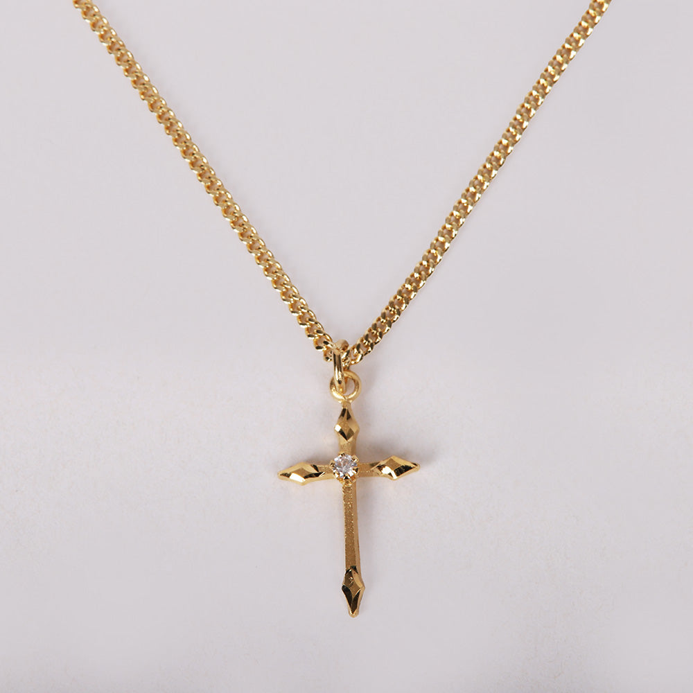 NECKLACE CROSS STONE GOLD OVER SS 16-18" GOLD PLATED BRASS CHAIN