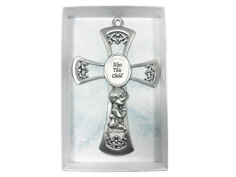 WALL CROSS PEWTER BABY BOY 6"