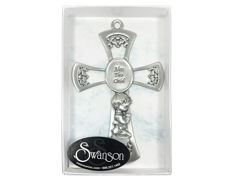WALL CROSS PEWTER BABY BOY 6"