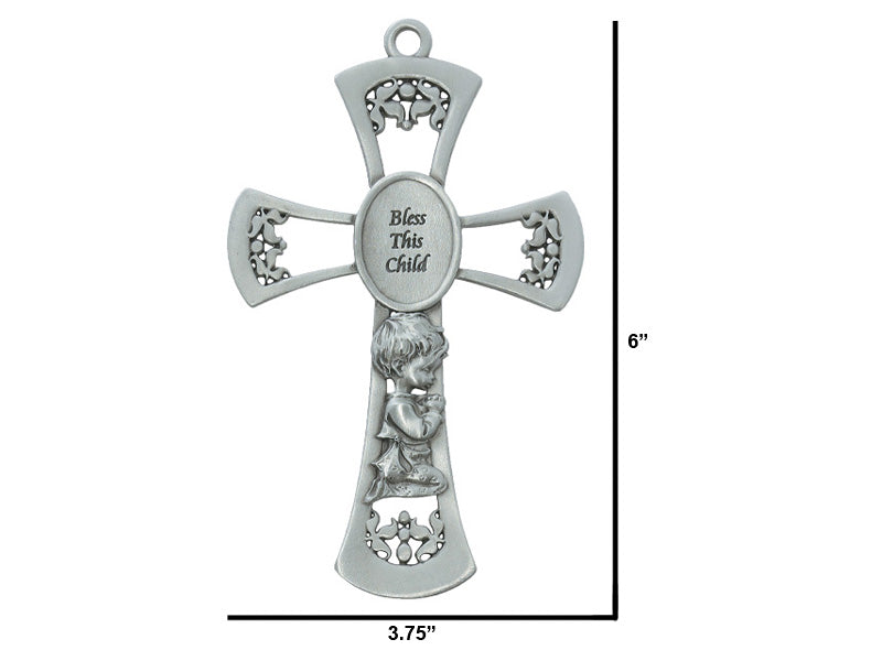 WALL CROSS PEWTER BABY BOY 6"