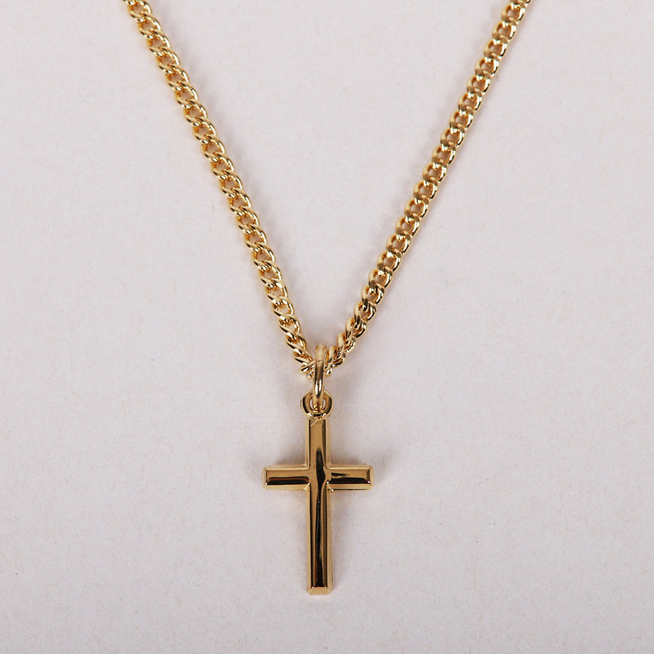NECKLACE SMALL CROSS GOLD OVER SS 16-18"..