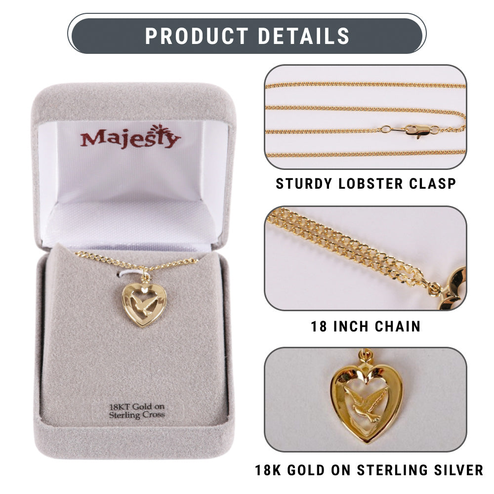 NECKLACE DOVE HEART GOLD OVER SS 18"