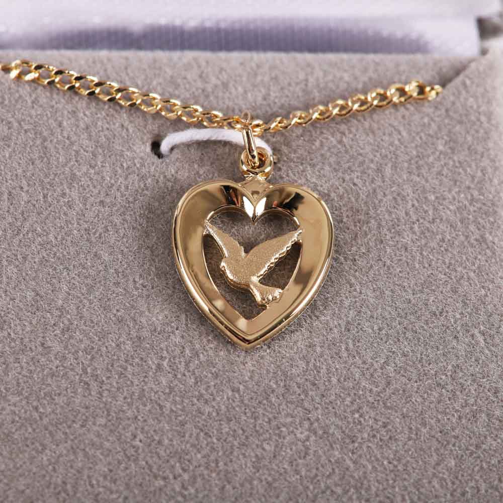 NECKLACE DOVE HEART GOLD OVER SS 18"