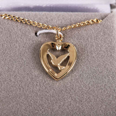 NECKLACE DOVE HEART GOLD OVER SS 18"