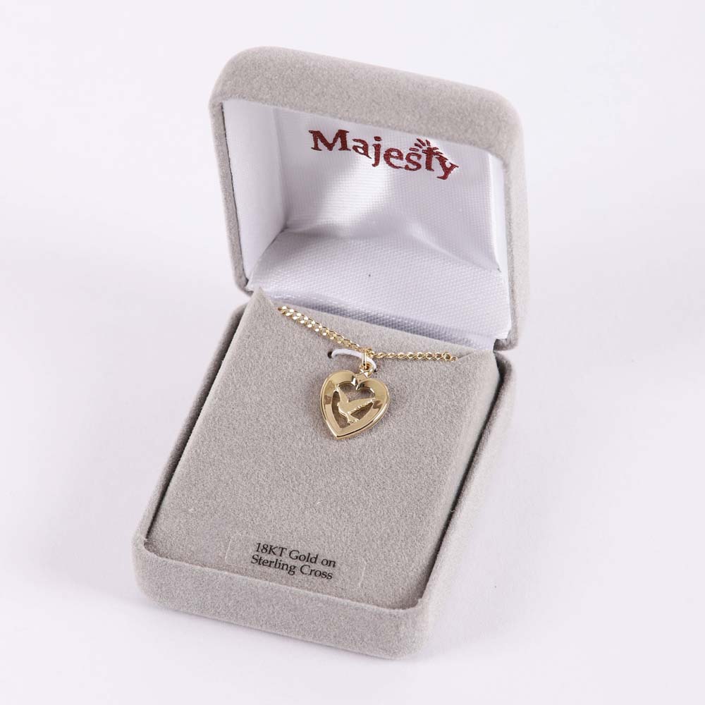 NECKLACE DOVE HEART GOLD OVER SS 18"
