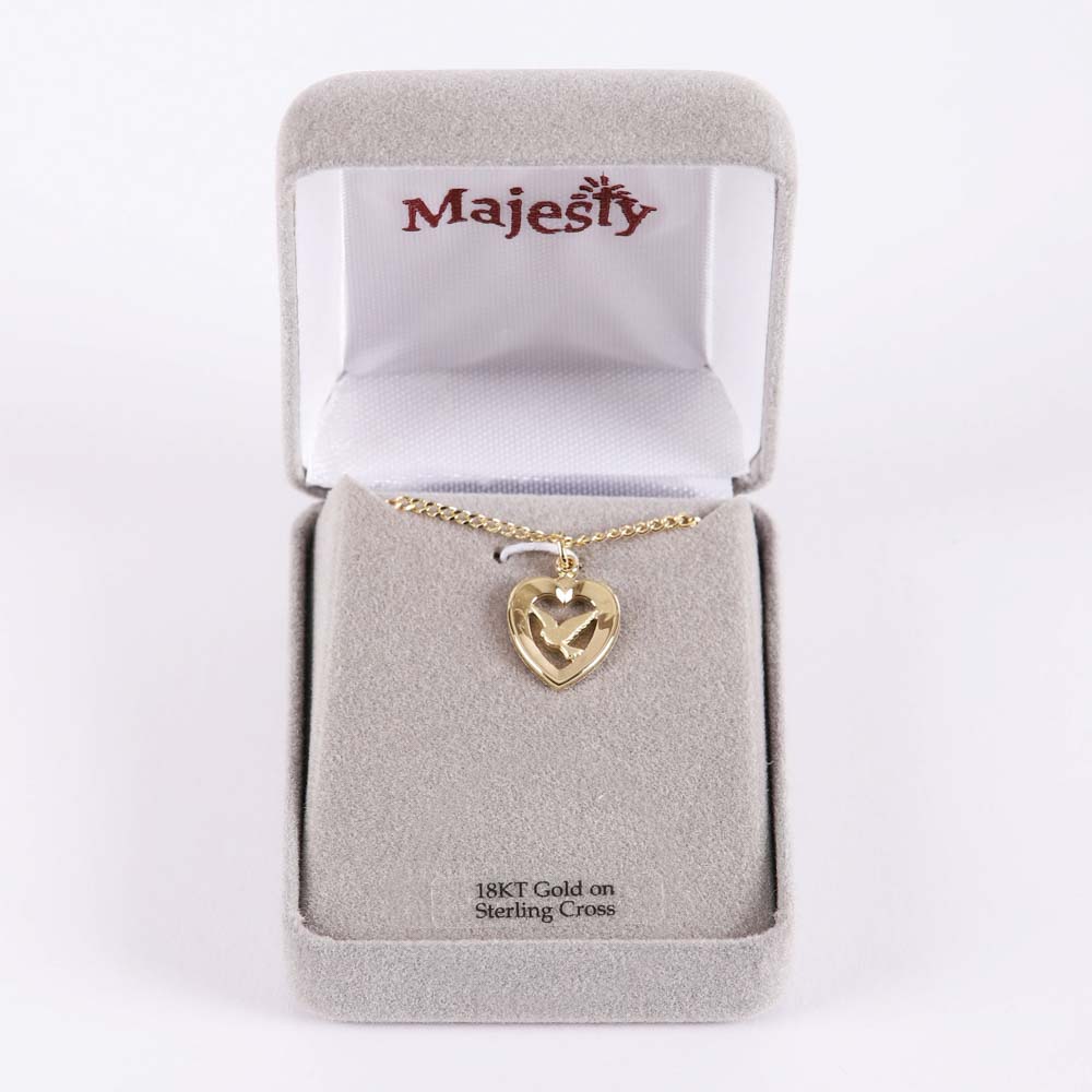 NECKLACE DOVE HEART GOLD OVER SS 18"