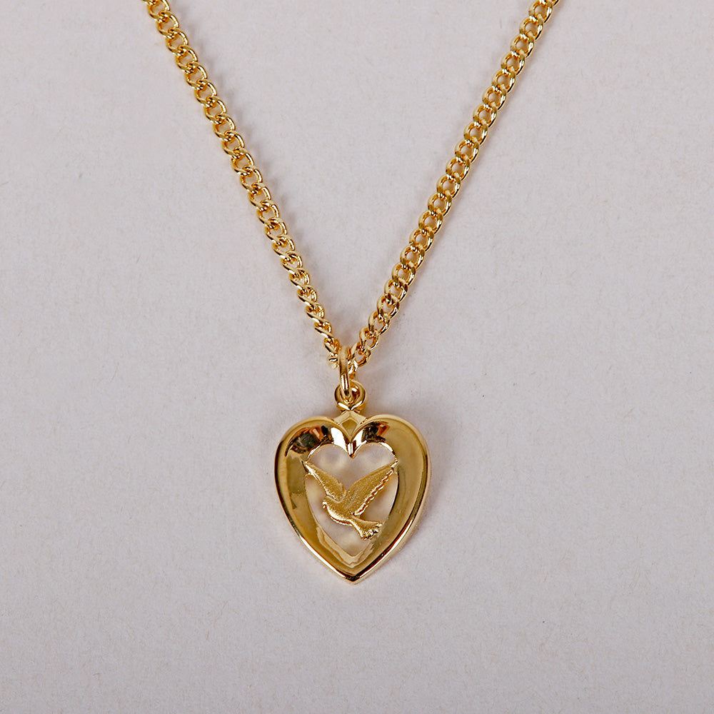 NECKLACE DOVE HEART GOLD OVER SS 18"