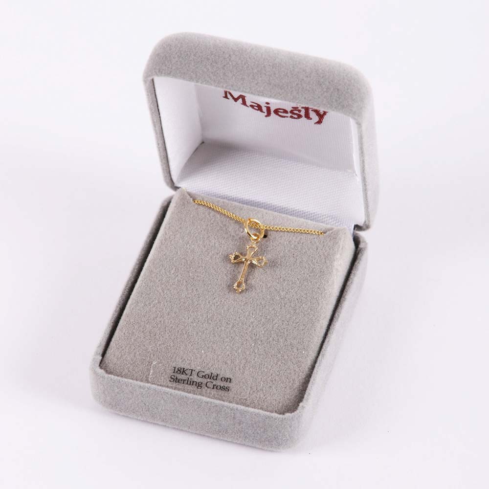 NECKLACE CUTOUT CROSS GOLD OVER SS 16-18"