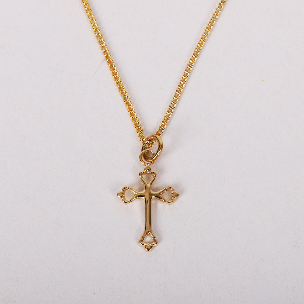 NECKLACE CUTOUT CROSS GOLD OVER SS 16-18"