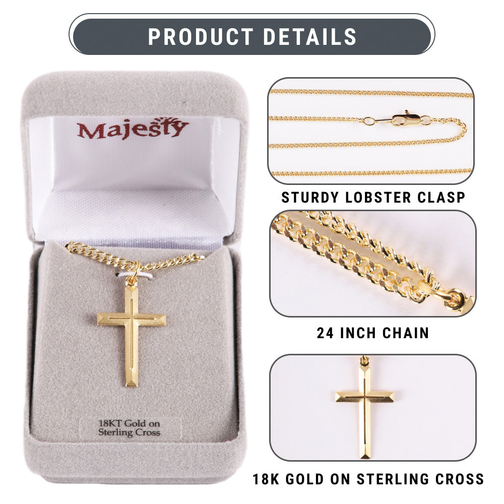 NECKLACE CROSS W/CROSS GOLD OVER SS 24"