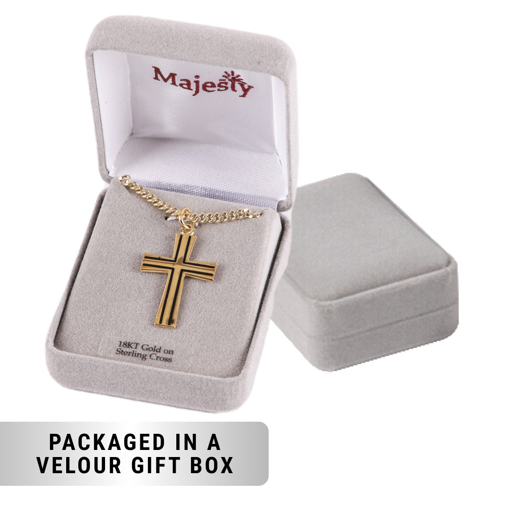 NECKLACE CROSS W/BLACK GOLD OVER SS 24"