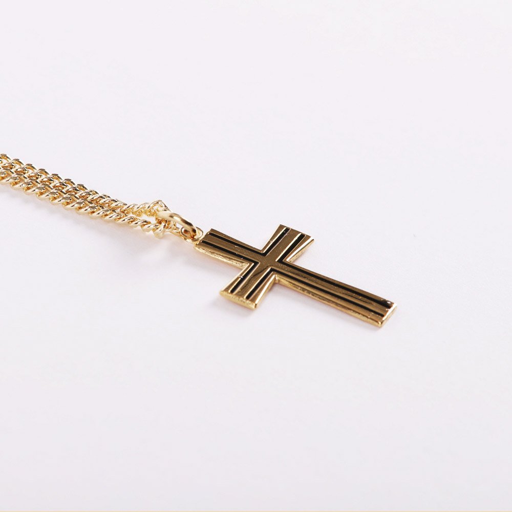 NECKLACE CROSS W/BLACK GOLD OVER SS 24"