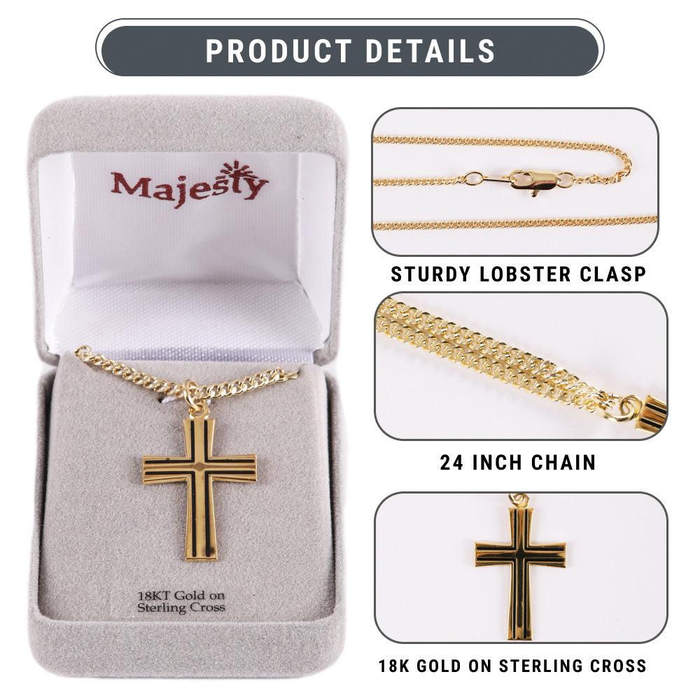 NECKLACE CROSS W/BLACK GOLD OVER SS 24"