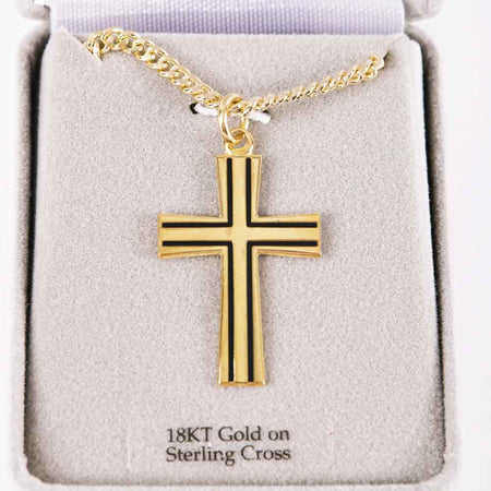 NECKLACE CROSS W/BLACK GOLD OVER SS 24"