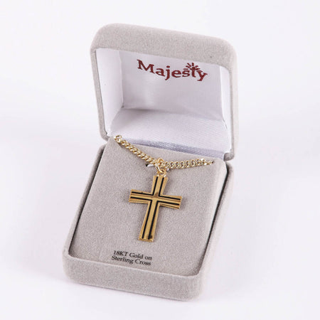 NECKLACE CROSS W/BLACK GOLD OVER SS 24"