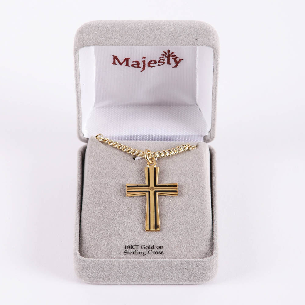 NECKLACE CROSS W/BLACK GOLD OVER SS 24"