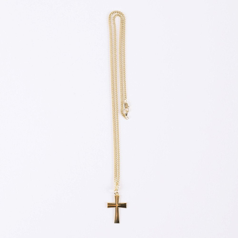 NECKLACE CROSS W/BLACK GOLD OVER SS 24"