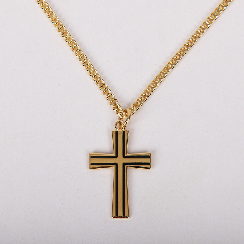 NECKLACE CROSS W/BLACK GOLD OVER SS 24"