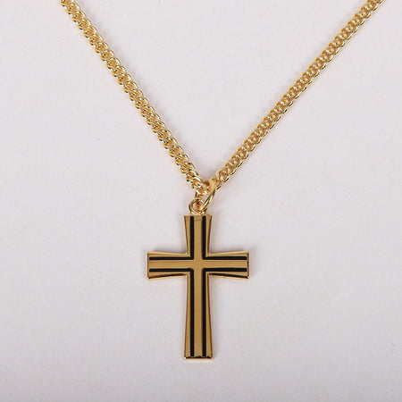 NECKLACE CROSS W/BLACK GOLD OVER SS 24"