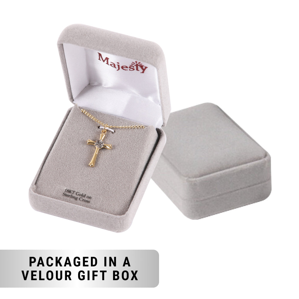 NECKLACE CROSS W/CZ GOLD OVER SS 18"