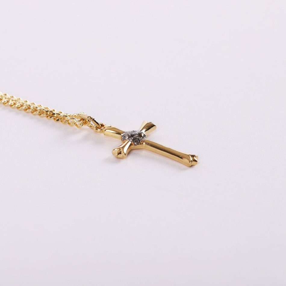 NECKLACE CROSS W/CZ GOLD OVER SS 18"