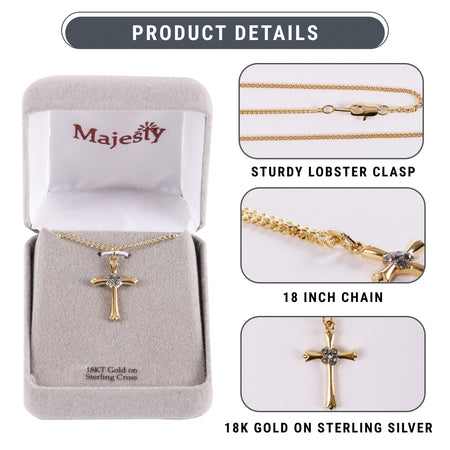 NECKLACE CROSS W/CZ GOLD OVER SS 18"