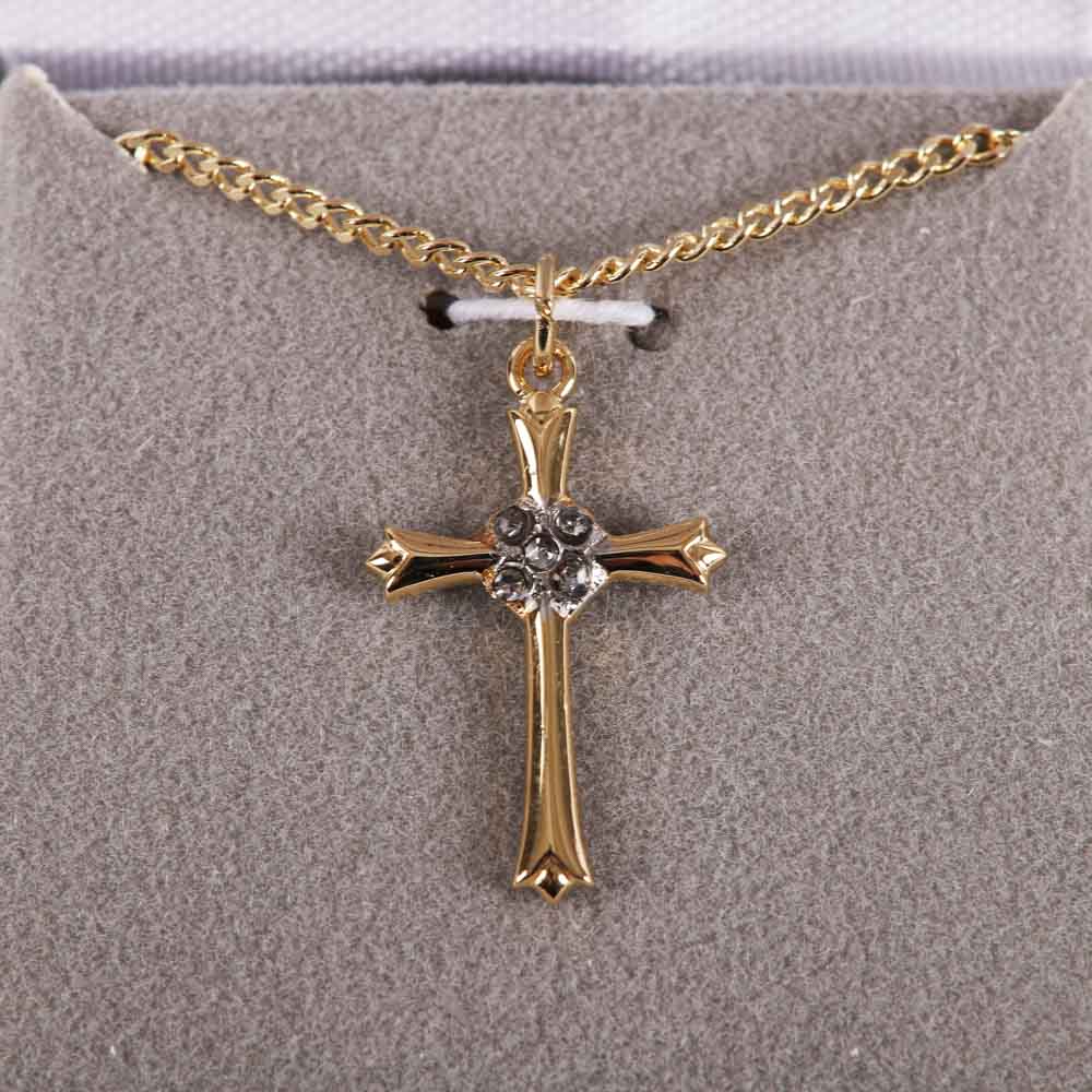 NECKLACE CROSS W/CZ GOLD OVER SS 18"