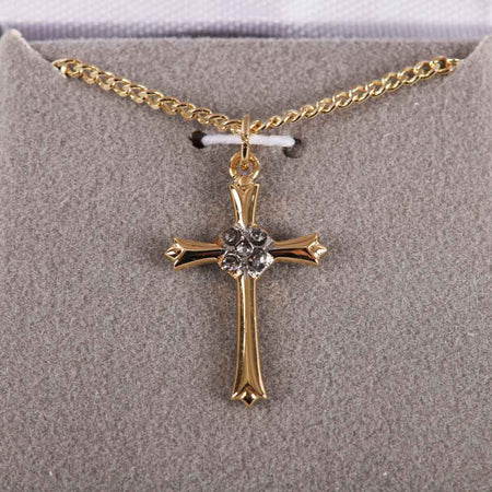 NECKLACE CROSS W/CZ GOLD OVER SS 18"