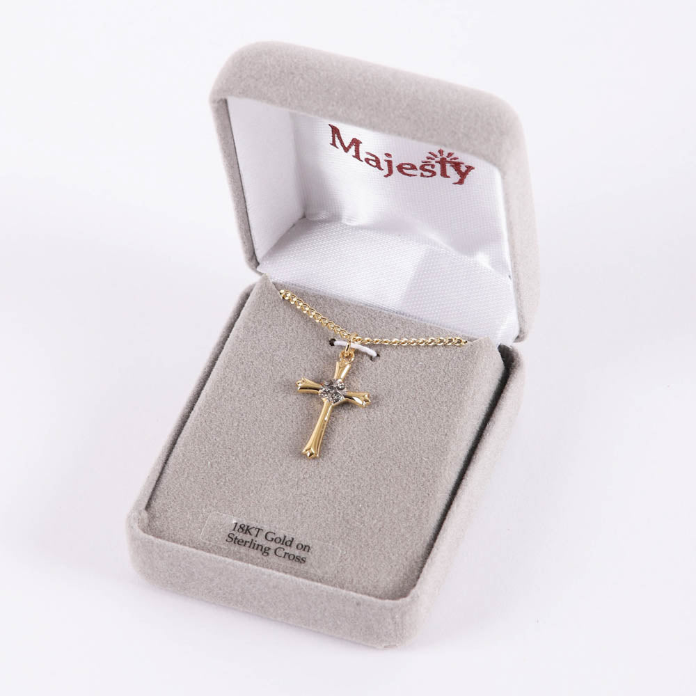 NECKLACE CROSS W/CZ GOLD OVER SS 18"