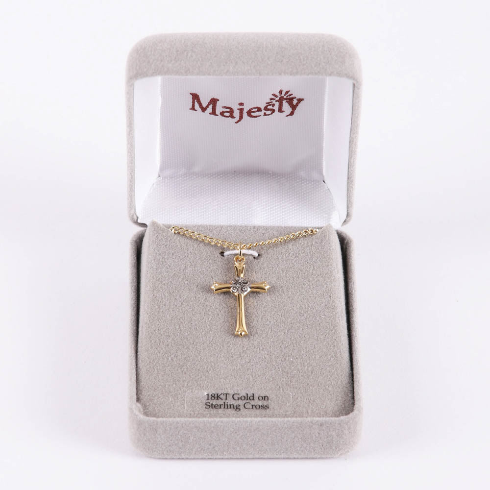 NECKLACE CROSS W/CZ GOLD OVER SS 18"