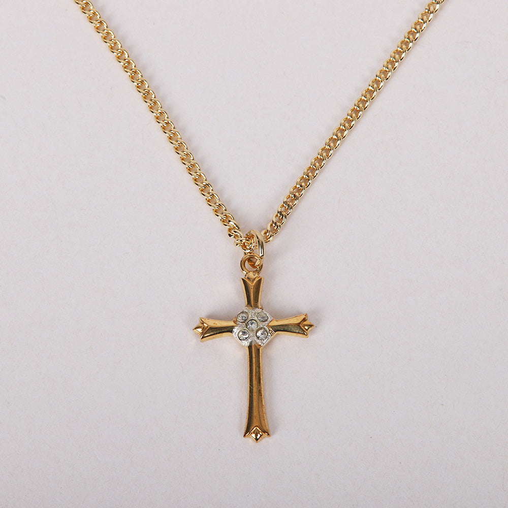 NECKLACE CROSS W/CZ GOLD OVER SS 18"