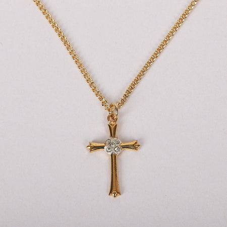 NECKLACE CROSS W/CZ GOLD OVER SS 18"