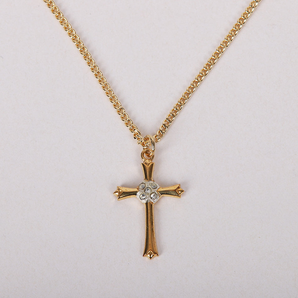 NECKLACE CROSS W/CZ GOLD OVER SS 18"