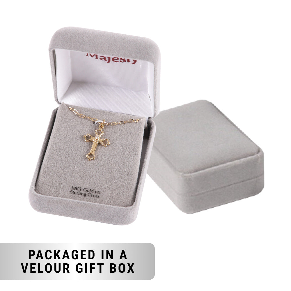 NECKLACE CROSS W/CZ GOLD OVER SS 18"