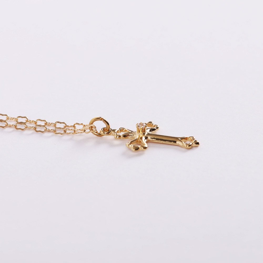 NECKLACE CROSS W/CZ GOLD OVER SS 18"