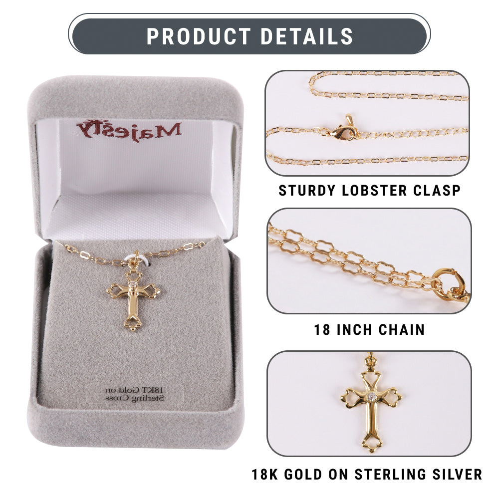 NECKLACE CROSS W/CZ GOLD OVER SS 18"
