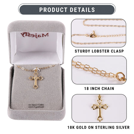 NECKLACE CROSS W/CZ GOLD OVER SS 18"