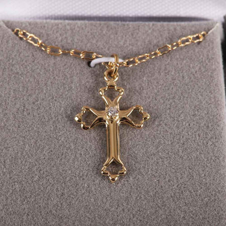 NECKLACE CROSS W/CZ GOLD OVER SS 18"