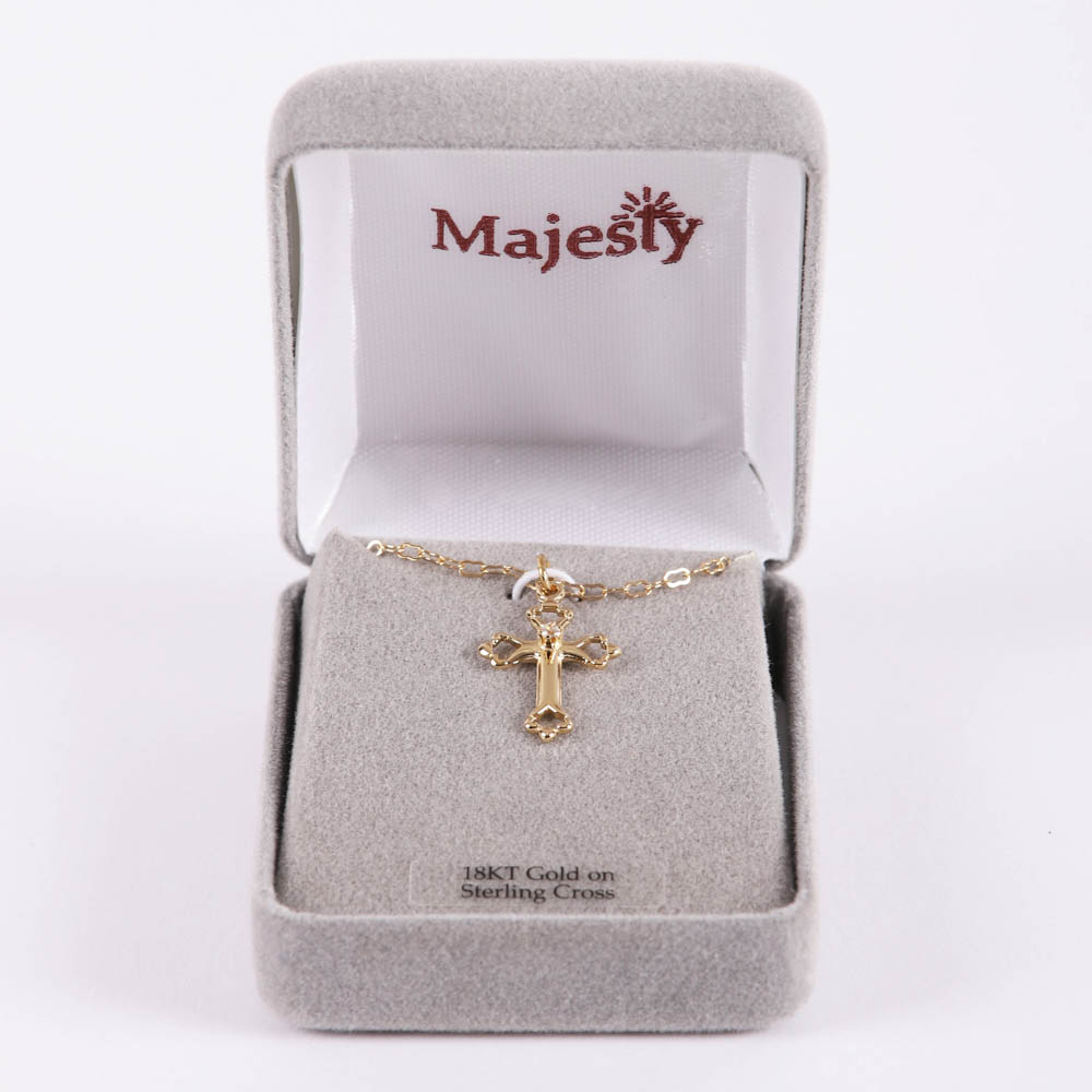 NECKLACE CROSS W/CZ GOLD OVER SS 18"
