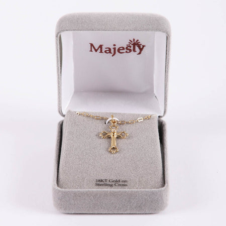 NECKLACE CROSS W/CZ GOLD OVER SS 18"