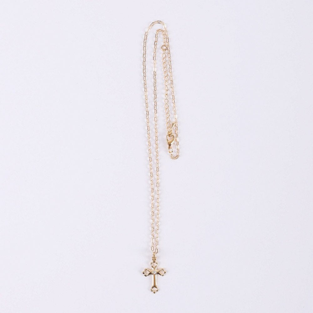 NECKLACE CROSS W/CZ GOLD OVER SS 18"