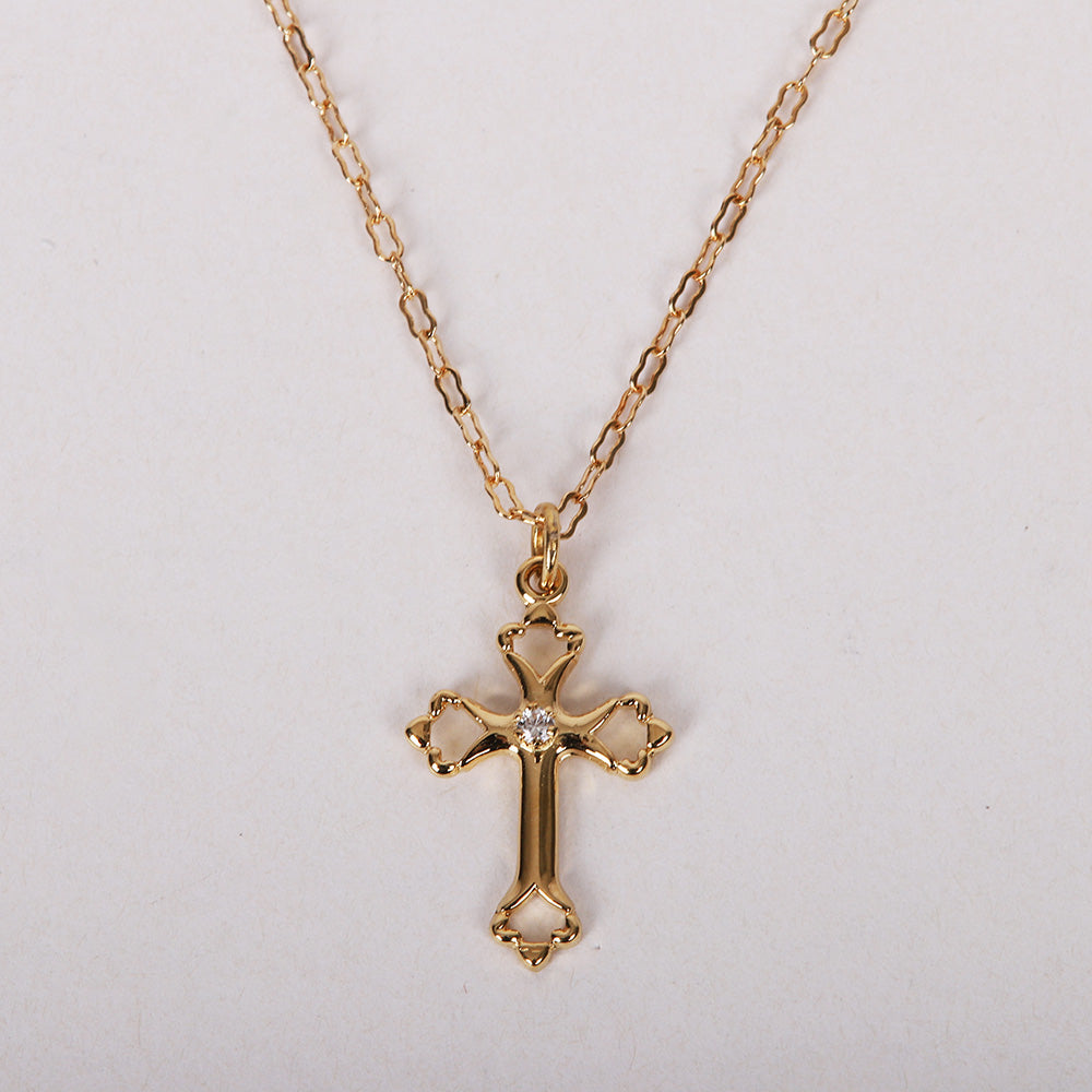 NECKLACE CROSS W/CZ GOLD OVER SS 18"