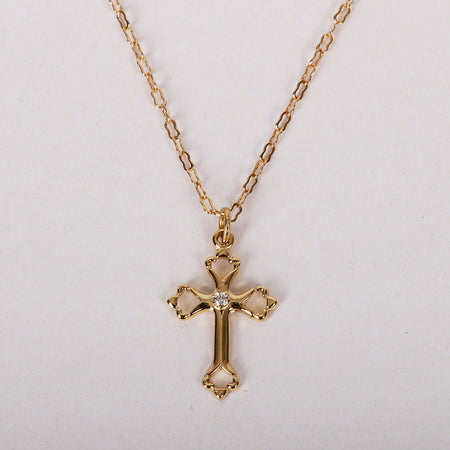NECKLACE CROSS W/CZ GOLD OVER SS 18"