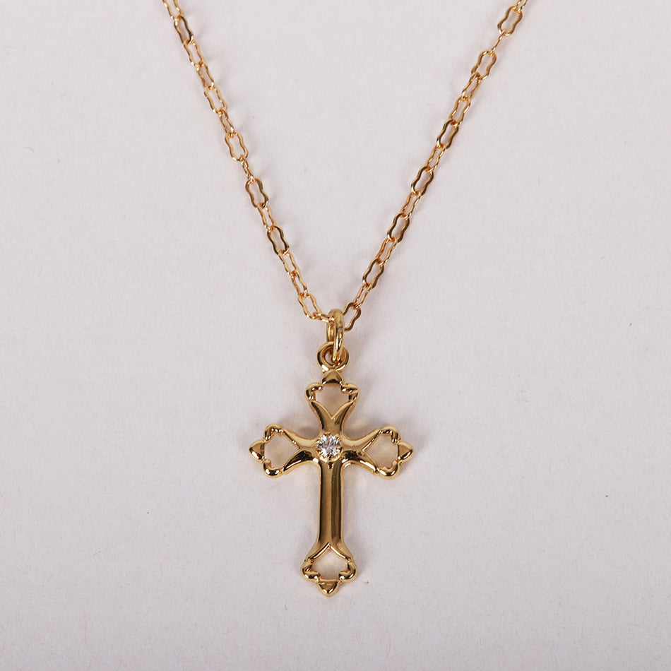 NECKLACE CROSS W/CZ GOLD OVER SS 18"
