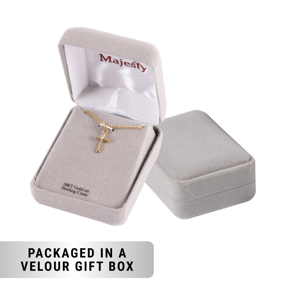 NECKLACE CROSS W/CZ GOLD OVER SS 18"