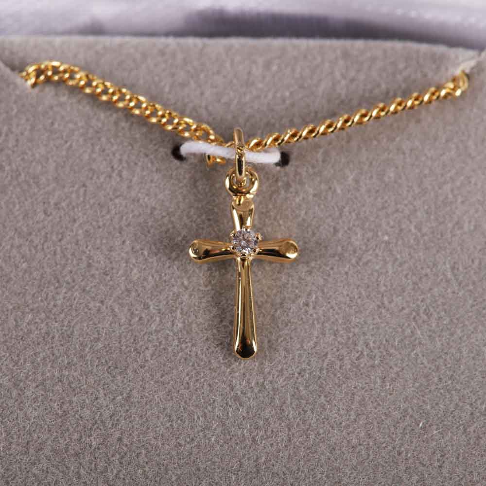 NECKLACE CROSS W/CZ GOLD OVER SS 18"