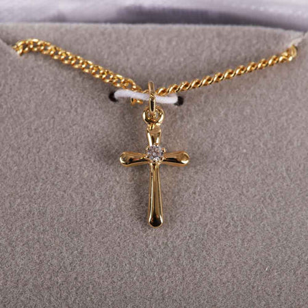 NECKLACE CROSS W/CZ GOLD OVER SS 18"
