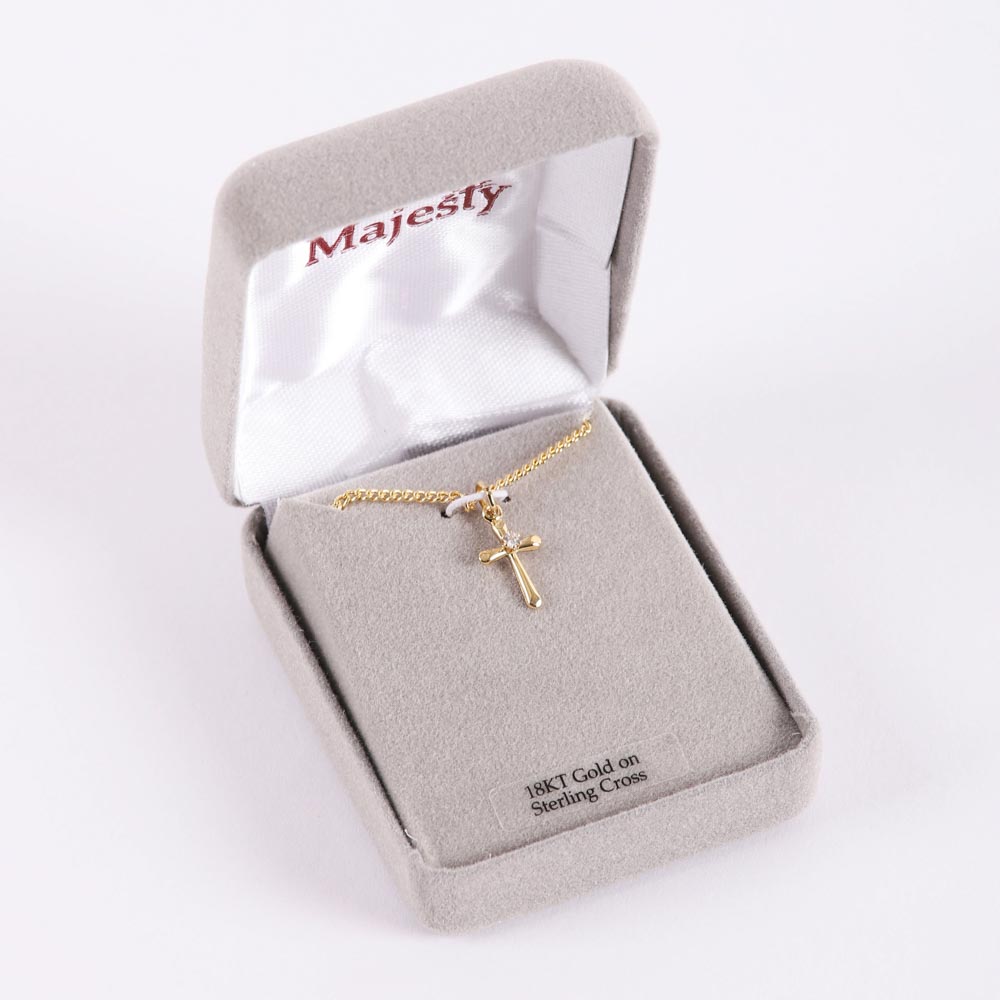 NECKLACE CROSS W/CZ GOLD OVER SS 18"