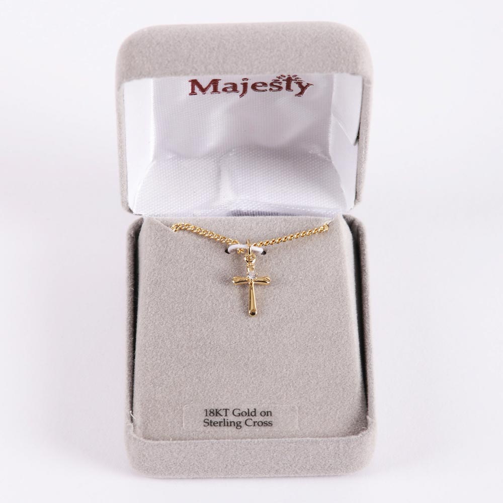 NECKLACE CROSS W/CZ GOLD OVER SS 18"
