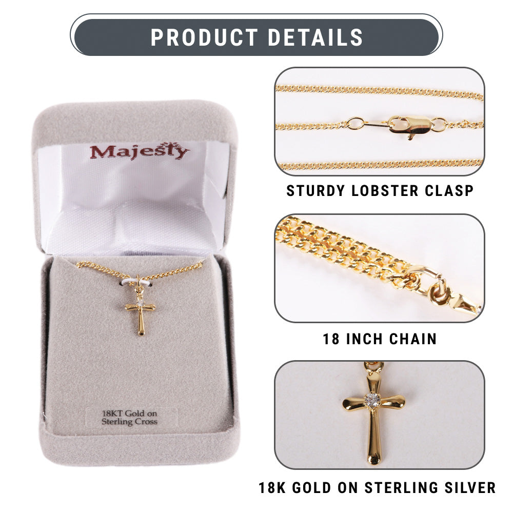 NECKLACE CROSS W/CZ GOLD OVER SS 18"